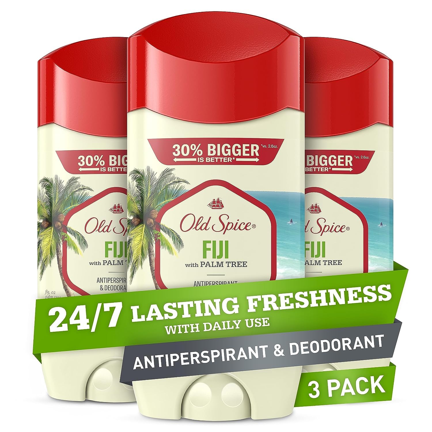 Old Spice Men's Antiperspirant & Deodorant Fiji with Palm Tree, 3.4oz, Pack of 3