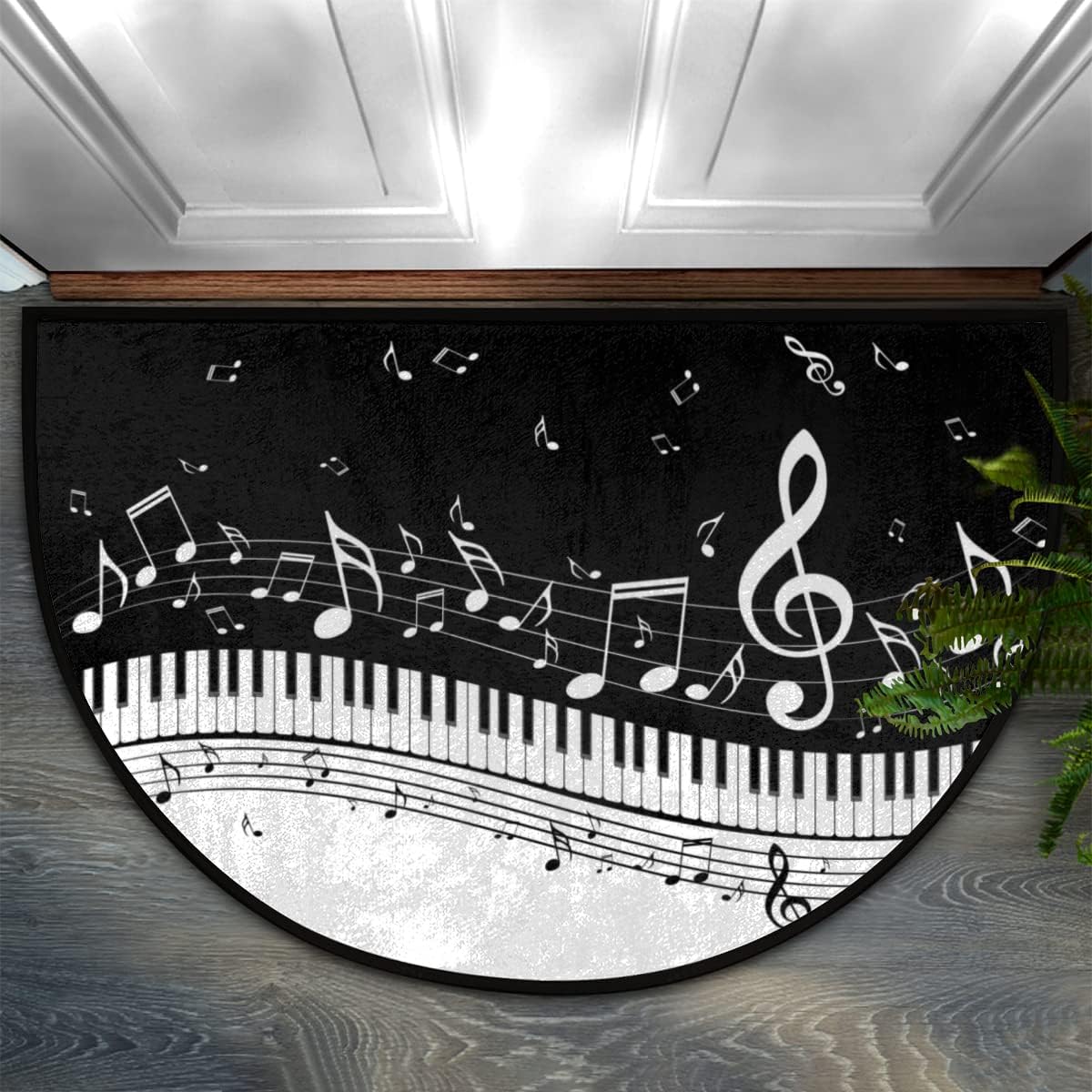 Abstract Piano Music Note Half Round Door Mat Indoor Entrance Mat 24 X 36, Absorbent Doormats Area Rugs Non-Slip Semi Circle Floor Mats for Home Kitchen Outdoor