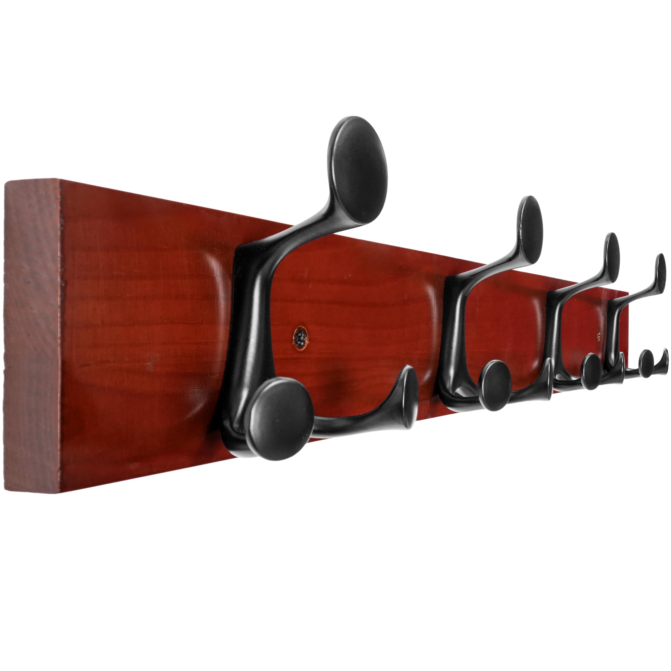 WEBI Coat Rack Wall Mount,61cm Solid Wood Coat Hooks Wall Mounted Coat Hanger,Heavy Duty Hook Rack Rail,4 Triple Hooks for Hanging Coats,Jacket,Clothes,Hat,Backpack,Cherry — image 1