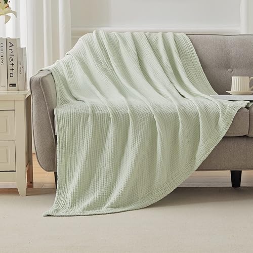 Miniatura 7 de EMME Manta de algodón tamaño Queen para cama, manta de muselina suave y grande de 80 x 90 pulgadas, manta ligera y transpirable para todas las