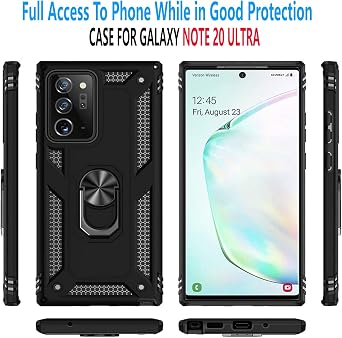 STARSHOP Compatible with Samsung Galaxy Note 20 Ultra Case Phone Cover, [NOT FIT Note 20 ] with [Tempered Glass Screen Protector Included] Military Grade Shockproof with Ring Kickstand -Black