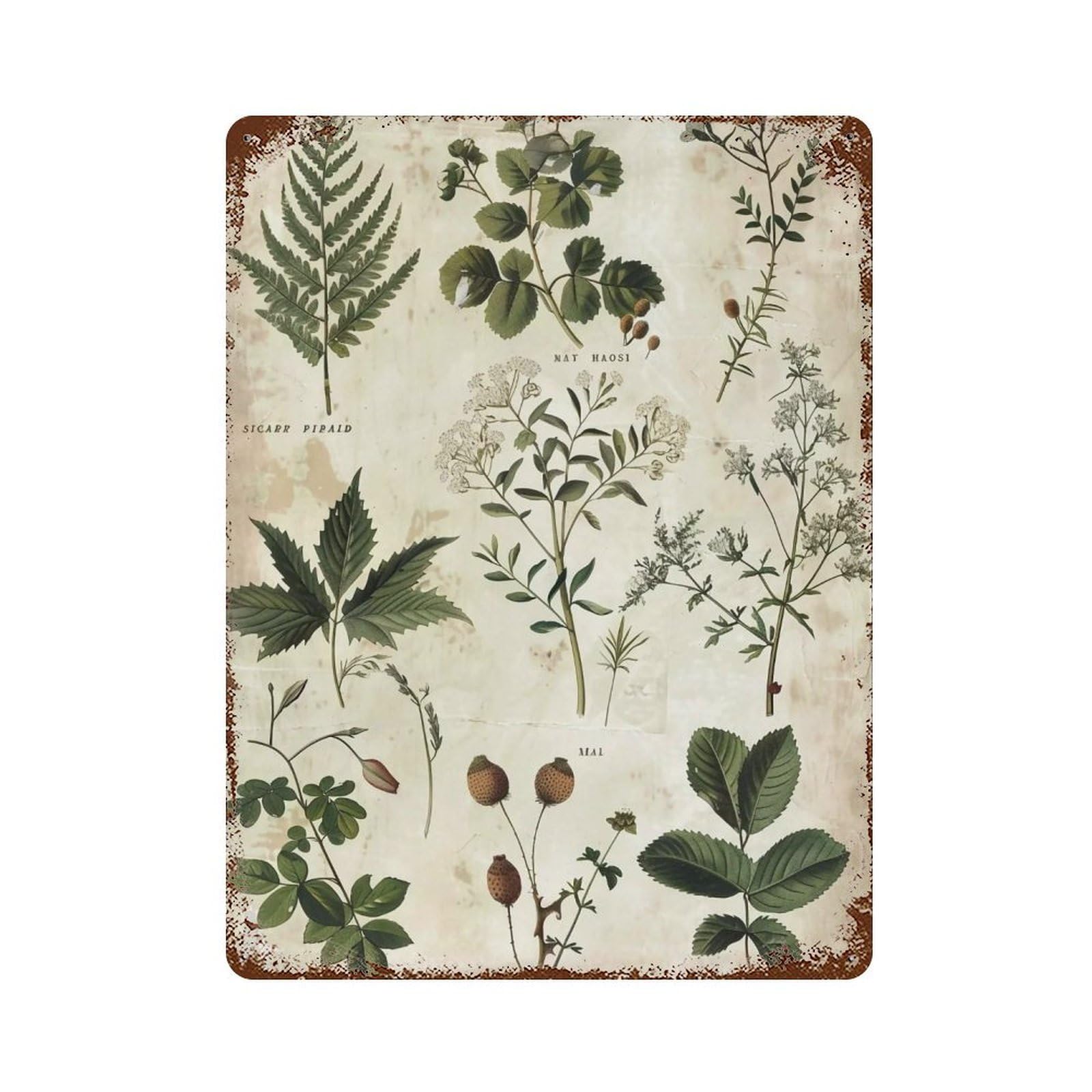 HDURYEYRYY Antique Herbal Botanical Specimen 02 Wall Retro Iron Vintage Art Metal Tin Sign Poster Modern Home Cofffee Club Art Bar Shop Decor 40x30cm