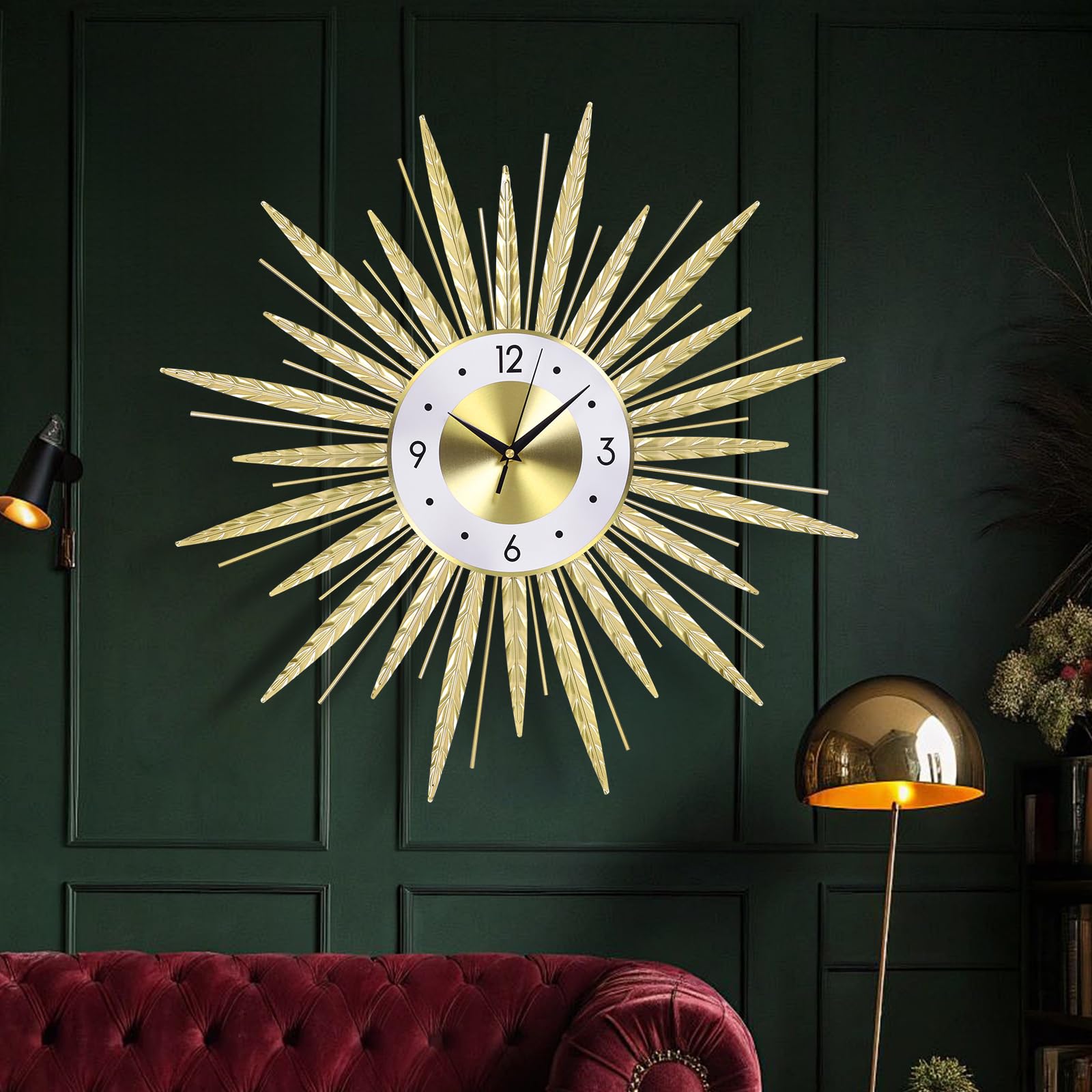 Photo 1 of Anmotpe 23 inch Gold Starburst Wall Clock, Silent Non-Ticking Large Modern Starburst Decorative Clock for Home Decor, Living Room, Bedroom, Office