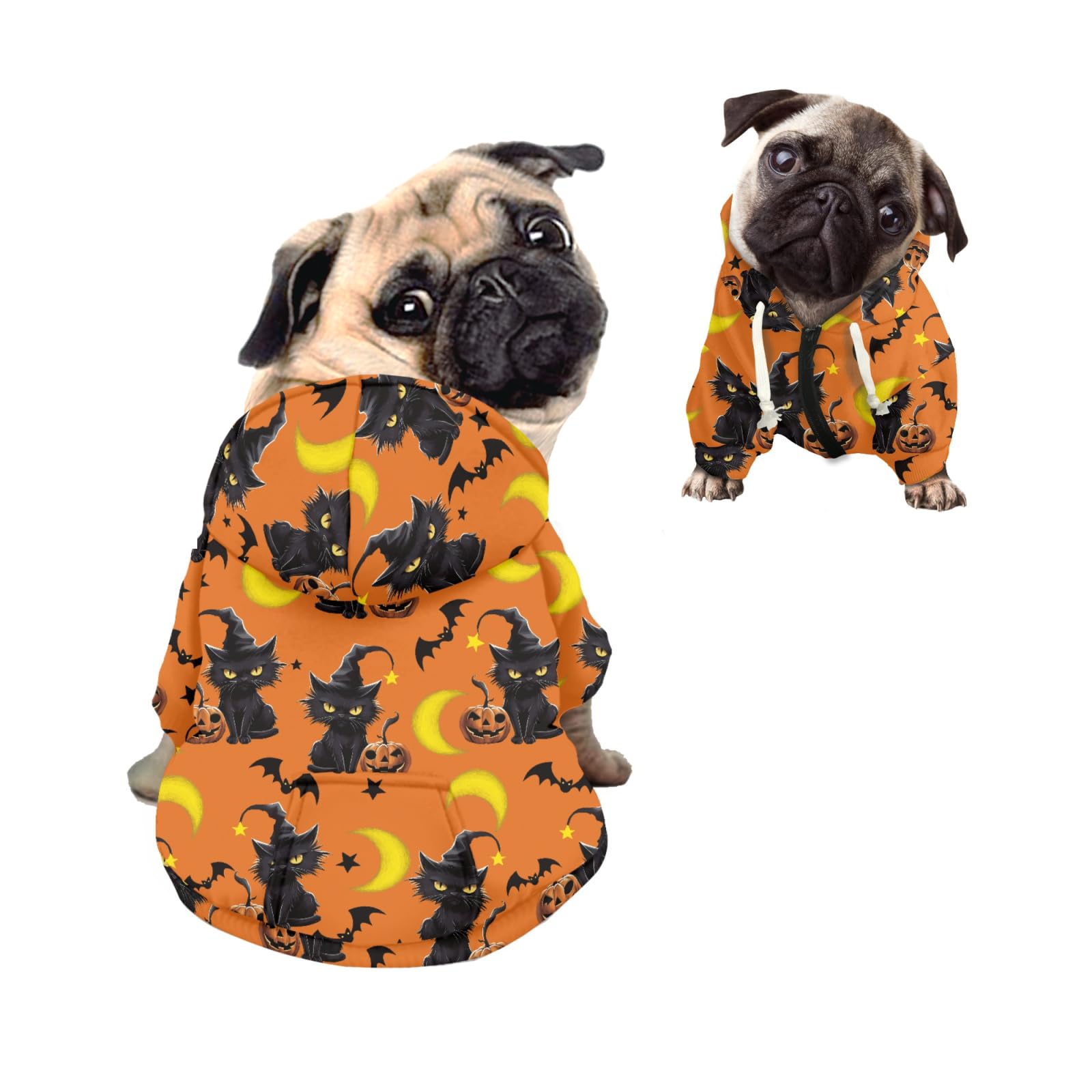 Kuiaobaty Small Dog Clothes Outfit Halloween Black Cat Pattern Dog Hoodie, Halloween Pet Sweatshirt Jumpers Outfits for Medium Dogs