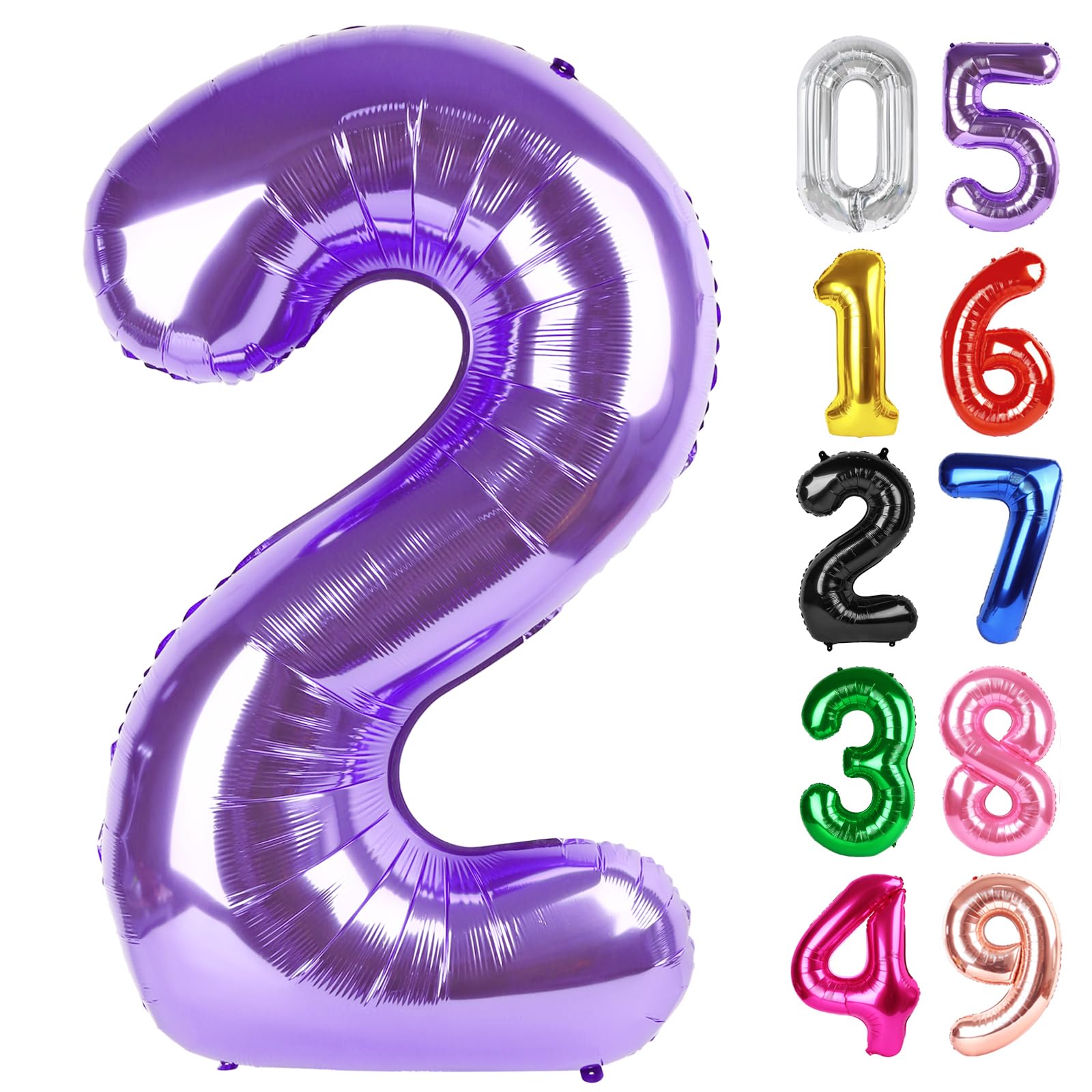 Purple Number 2 Balloon 40 Inch, 2nd Birthday Party Decorations Men Women