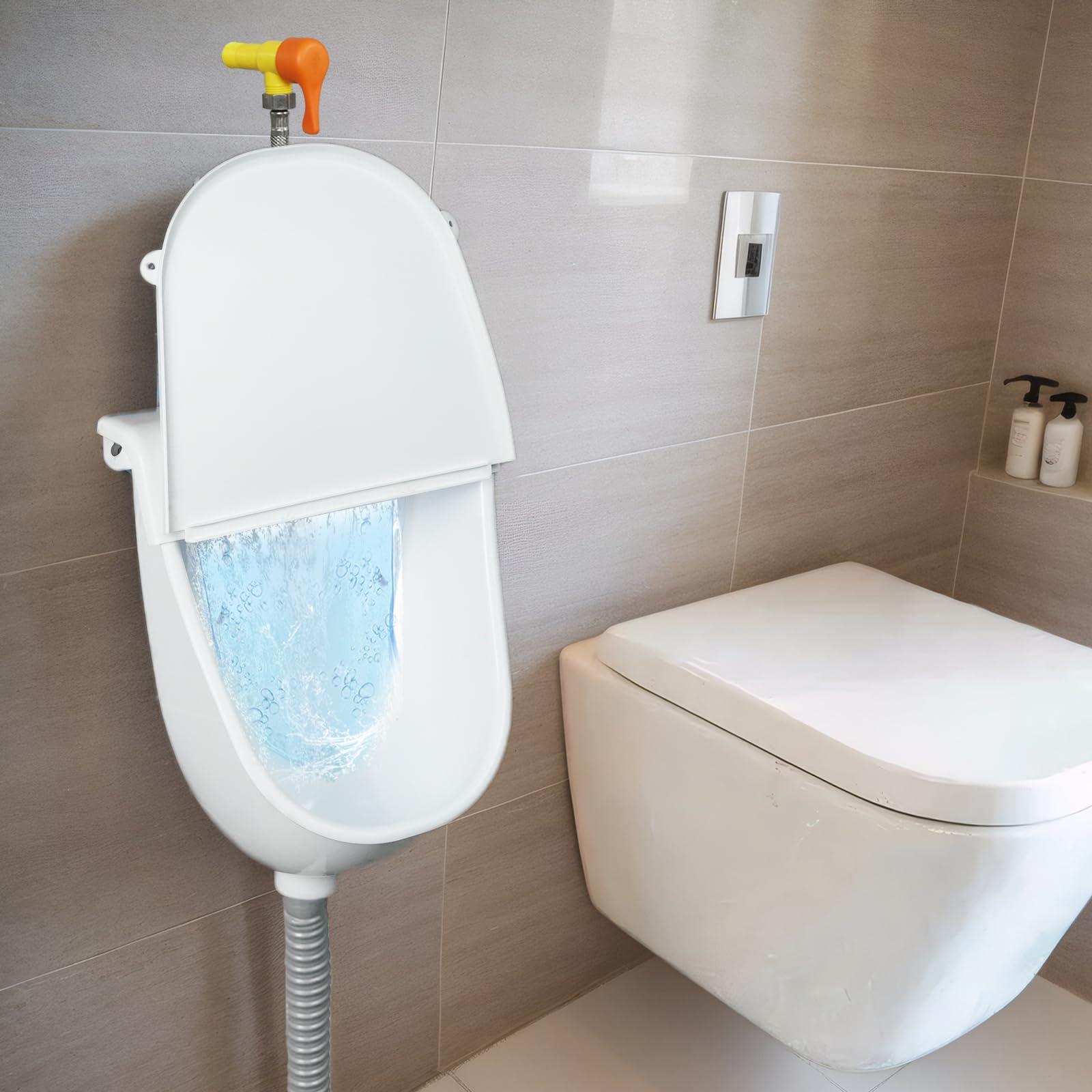 Shawoo Men's White Wall Mounted Commercial Urinal With Hinged Cover Bathroom Washout Urinal For Plastic Urinals For Waterless Urinal Garage Urinal Urine Diverter Outdoor Urinal For Home Shed Backyard Rv (White)