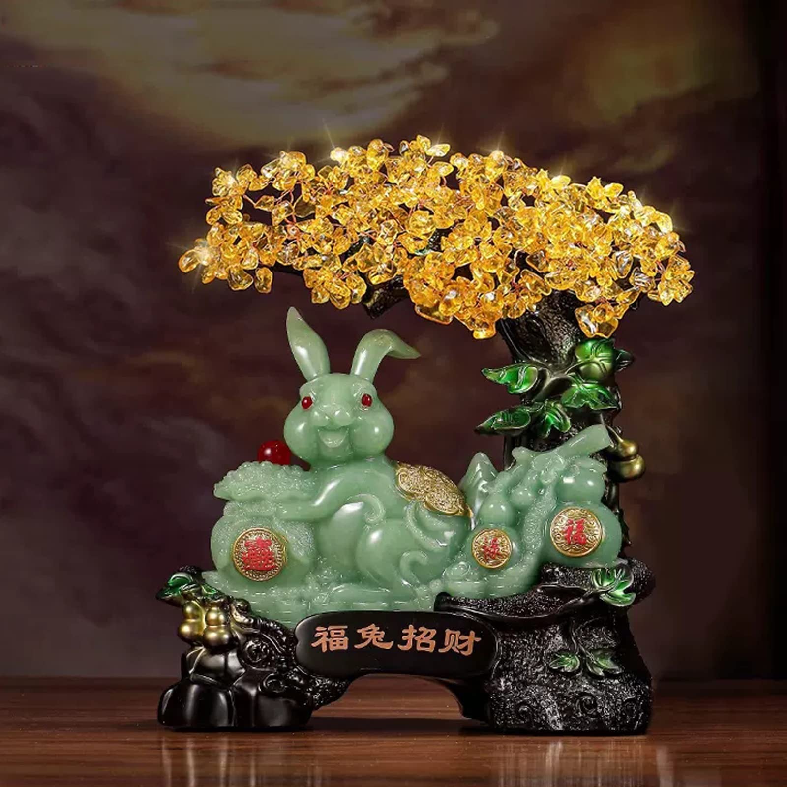Money Tree Citrine Crystal Money Tree, Rabbit Lucky Figurines Home Décor Gifts for Wealth Positive Energy, of Life Feng Shui Sculpture, Desk Crystal Tree