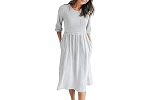 Women's 3/4 Sleeve Striped Midi Dresses
