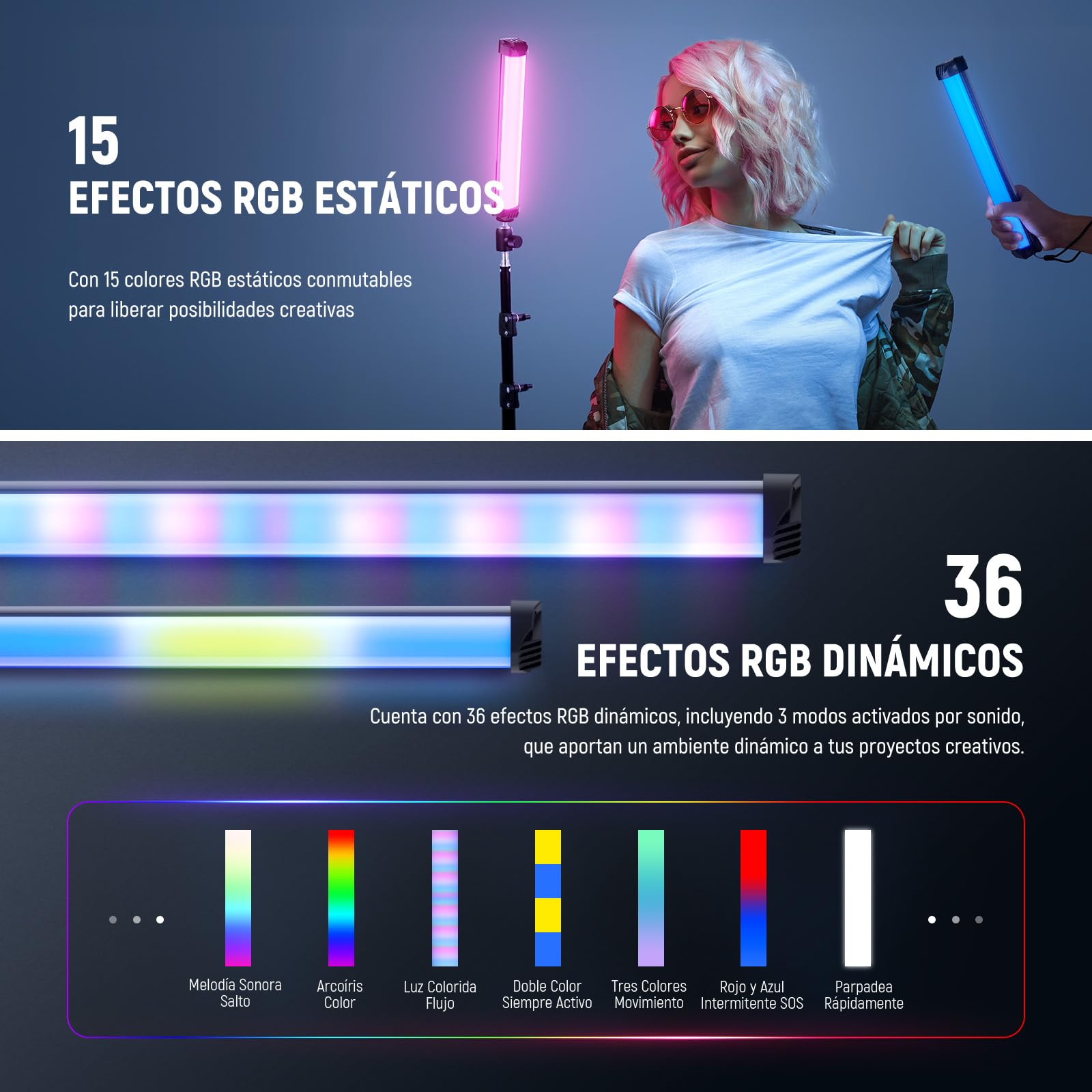 NEEWER Básico 12" Barra Luz RGB Magnética, Regulable CRI95 8W Tubo Luz LED Mano Tube Lighting Stick con 51 Modos RGB, Batería 2000mAh para Youtube TikTok Cámara Streaming Grabación Vídeo Estudio,SL30
