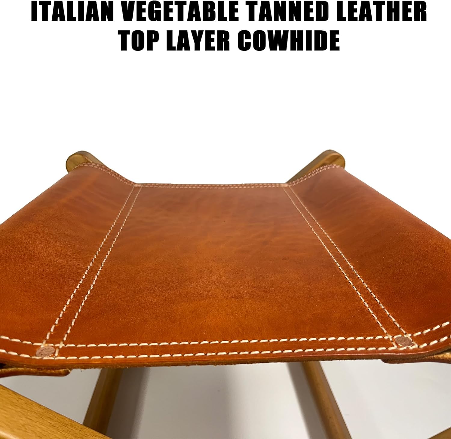 Foldable Leather Stool, Portable Beech Wood Artist Folding Stool, Italian Top Vegetable Tanned Leather Seat, Home Fashion Genuine Leathers Director’s Stools for Home Outdoor Camping Fishing