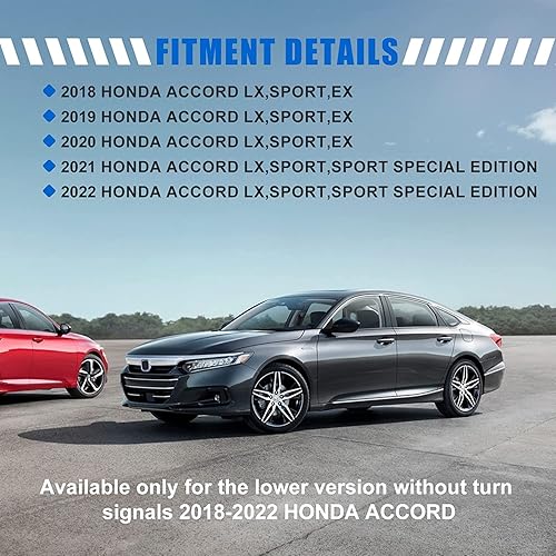 Miniatura 6 de 1 par de fundas para espejo lateral compatibles con Honda Accord 2018 2019 2020 2021 2022, reemplazo directo, 87945-52251, 87915-52251
