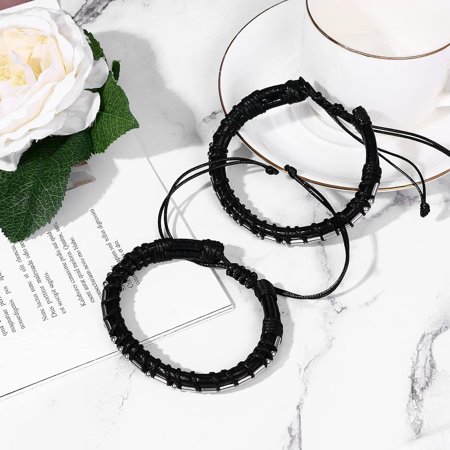 2PCS Morse Code I LOVE YOU Leather Rope Cuff Bracelets for Men Women, His and Hers Leather Adjustable Couple Bracelets - Image 5