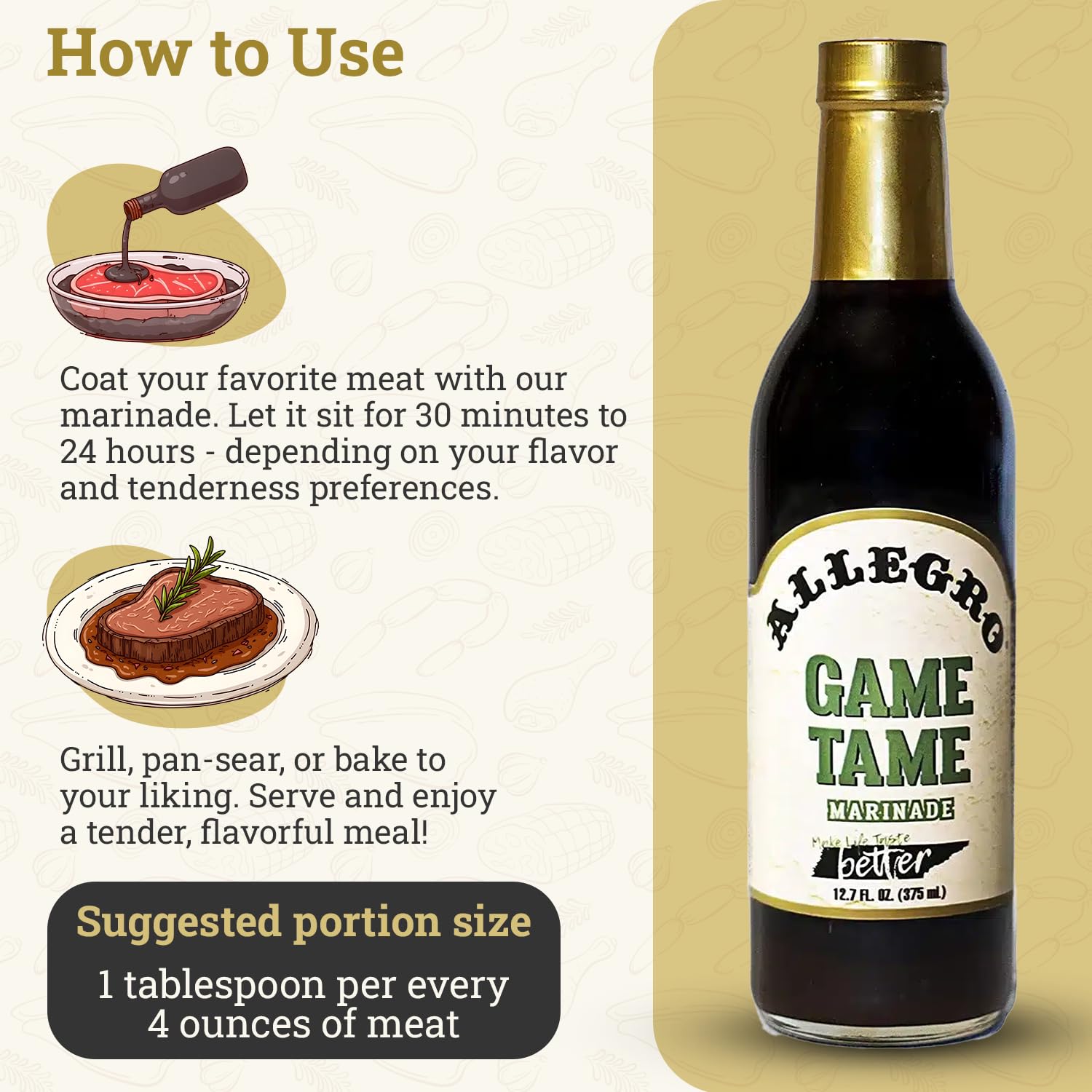 ALLEGRO - The Marinate Everything Marinades | Perfect Marinades for Meat & Veggies | Marinade for Grilling, Roasting & Cooking | Kosher & Gluten Free | 12.7 Oz (Pack of 6) - Game Tame
