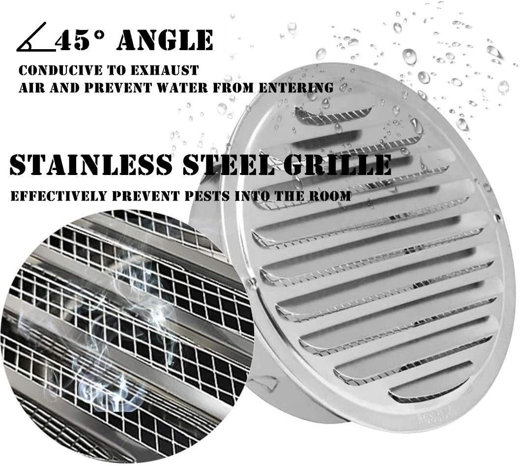 AZITICY Stainless Steel Wall Ventilation Ducting Hose Air Outlet Inlet 125mm Air Vent Grille Cover Metal with Protective Mesh (5 Inch) - Image 3