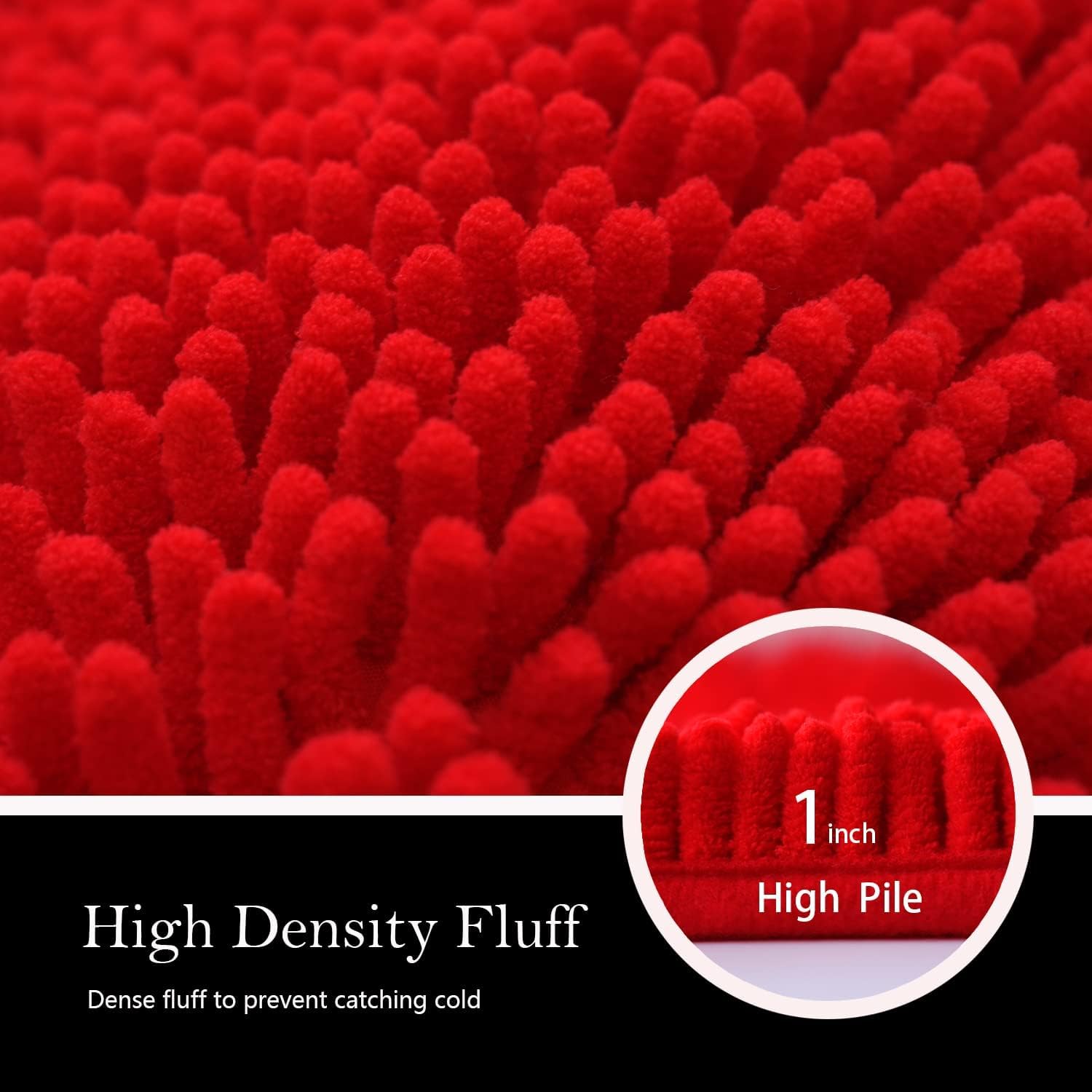 Bathroom Rugs Chenille Bath mat 2 Piece Set, Super Absorbent, Strong PVC Non Slip Backing, Bath mats for Bathroom, Plush Shaggy, Thick, Machine Washable, Bathtub, Toilet.(Red)
