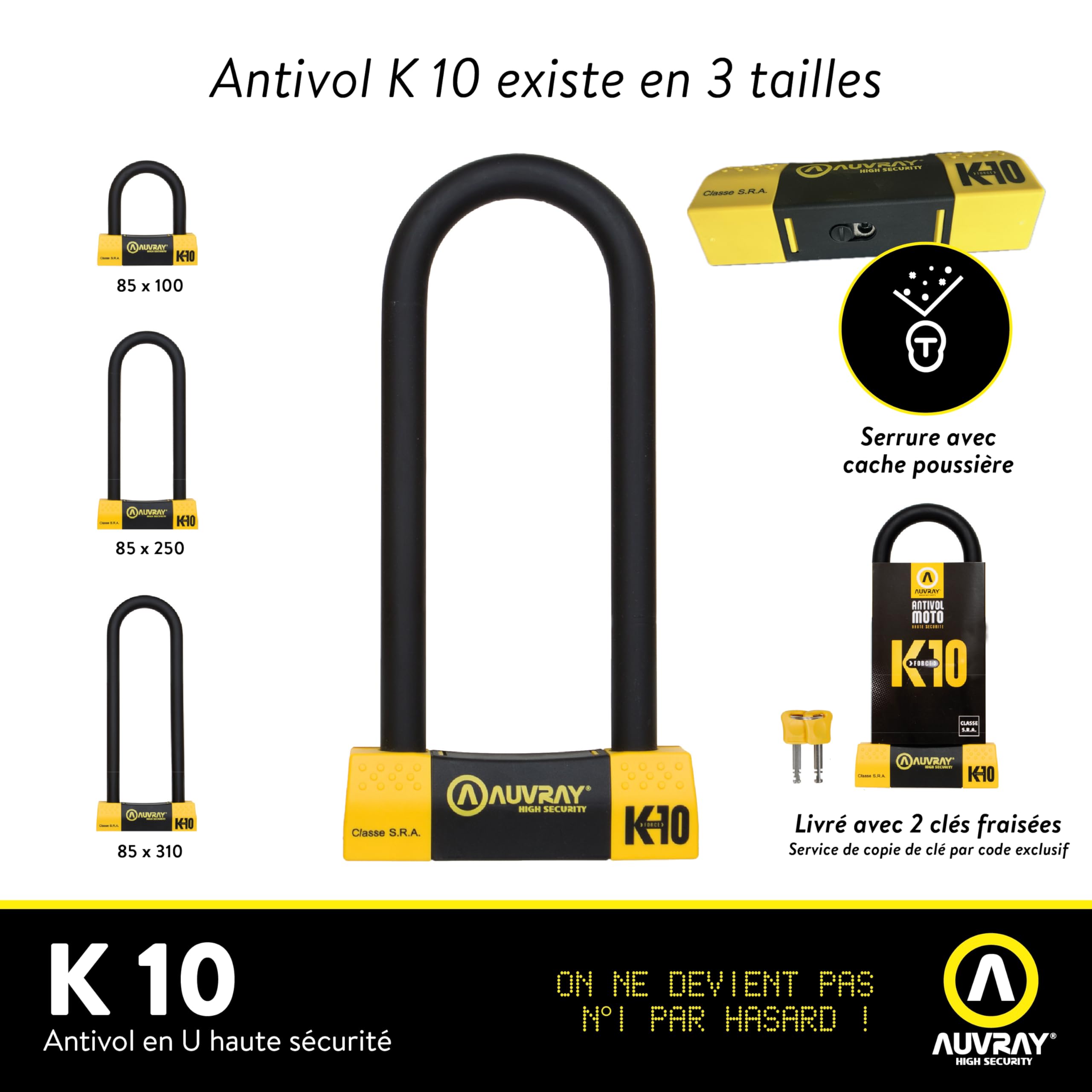 Auvray K85250MAUV zabezpieczenie przed kradzieżą motocykla, Black Yellow, 85X250