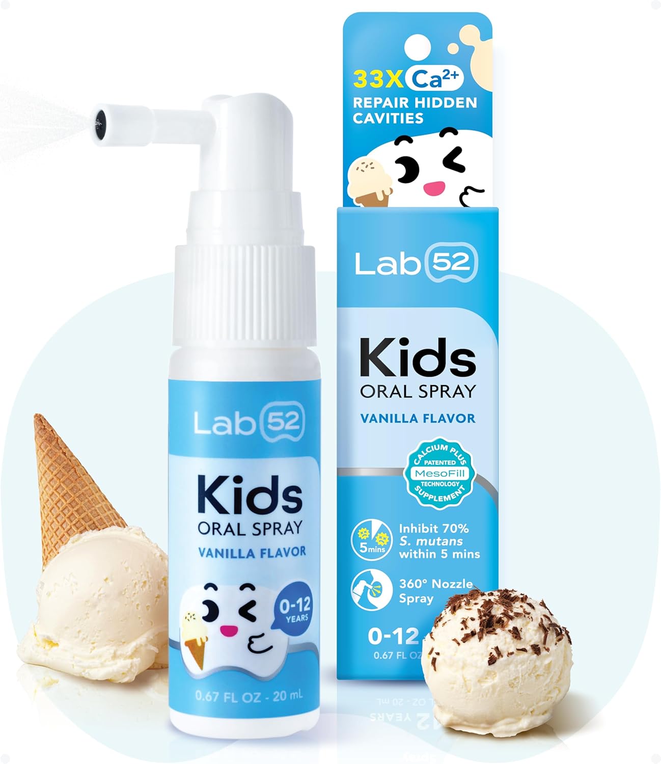 LAB52 Kids Oral Spray: Fluoride-Free Xylitol Vanilla for Toddlers, Newborns & Preschoolers - Fresh Breath, Enamel Protection & Brushing Reward
