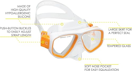 Miniatura 2 de Cressi Set de snorkel junior (máscara, esnórquel seco, aletas ajustables y bolsa de red), equipo ligero y colorido - Rocks Kids Set