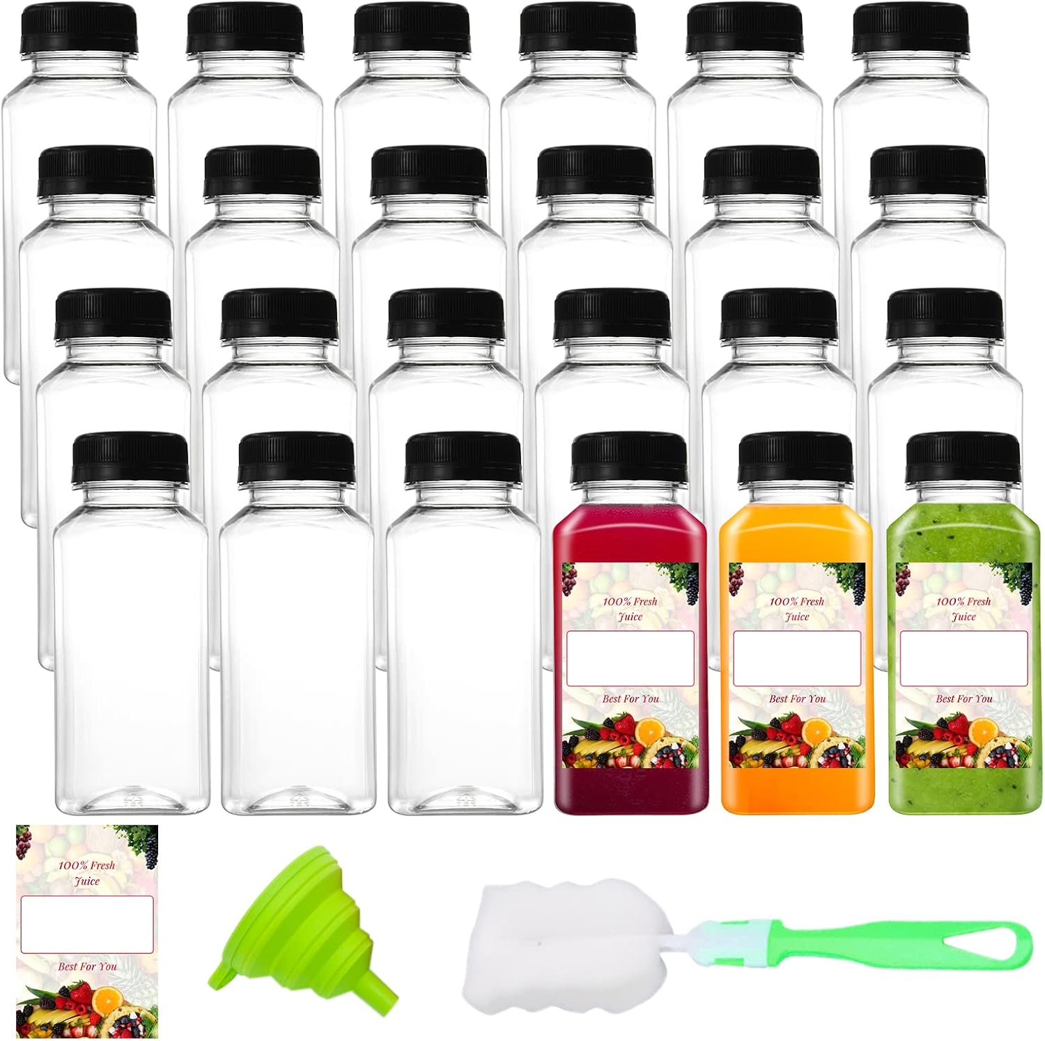 24pcs 8oz Empty Plastic Juice Bottles Reusable Bulk
