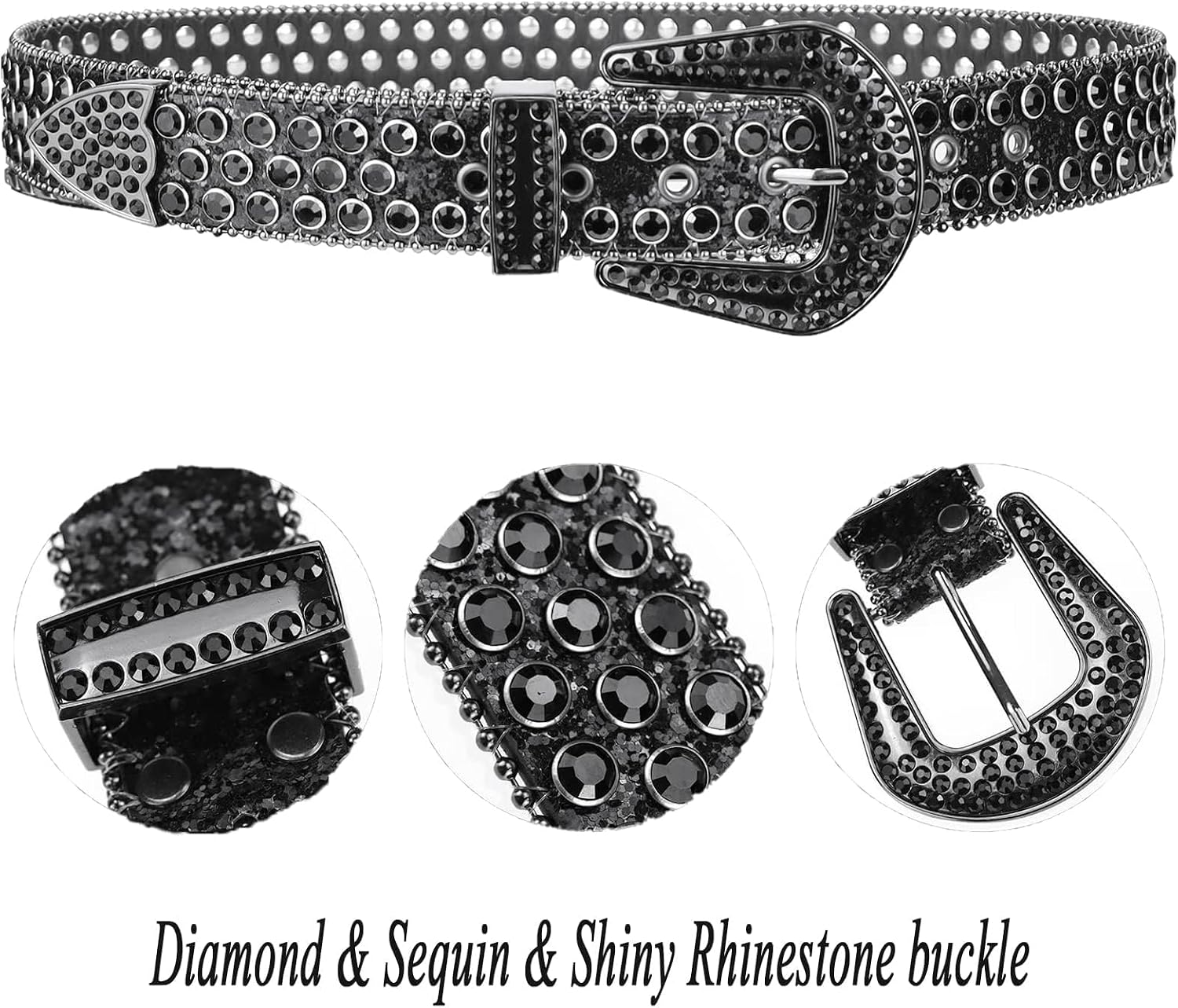 UTOWO Rhinestone Belt for Women Men, Western Cowgirl Cowboy Bling Sequin Leather Belt for Jeans Pants(for waist size 29-39"