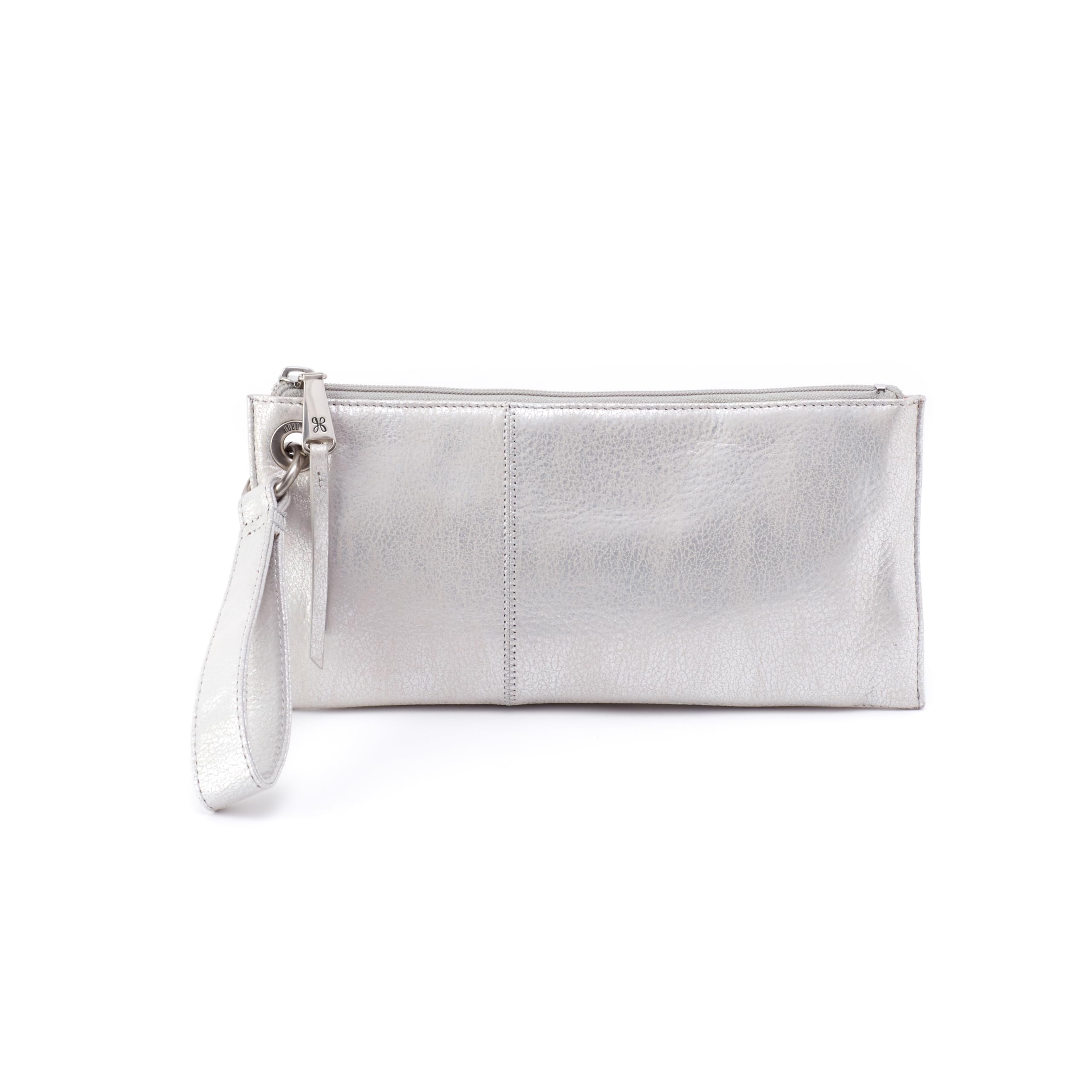 HOBO Vida Leather Wristlet or Clutch with Zipper Closure, Interior Credit Card Organizer, Minimalist Design - Fits in Purse, Silver