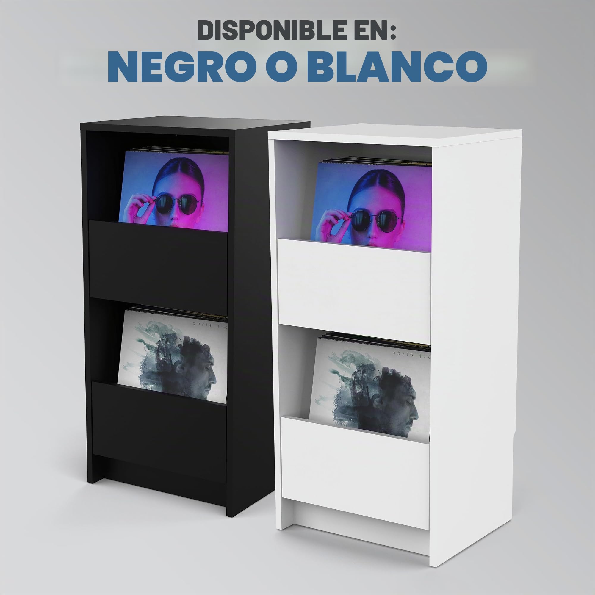 Glorious Vinyl Vault - Armario para Discos de Vinilo con cajones de Cierre Suave para LPs de 12 Pulgadas, Capacidad para 160 álbumes, diseño Modular, Color Negro