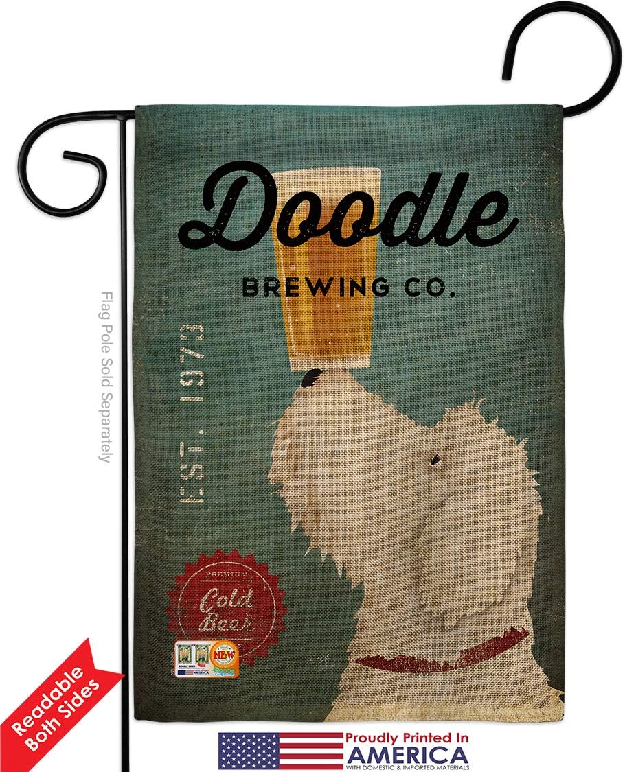 Doodle Brewing Burlap Garden Flag Animals Dog Puppy Spoiled Paw Canine Fur Pet Nature Farm Animal Creature Small Decorative Gift Yard House Banner Double-Sided Made In USA 13 X 18.5