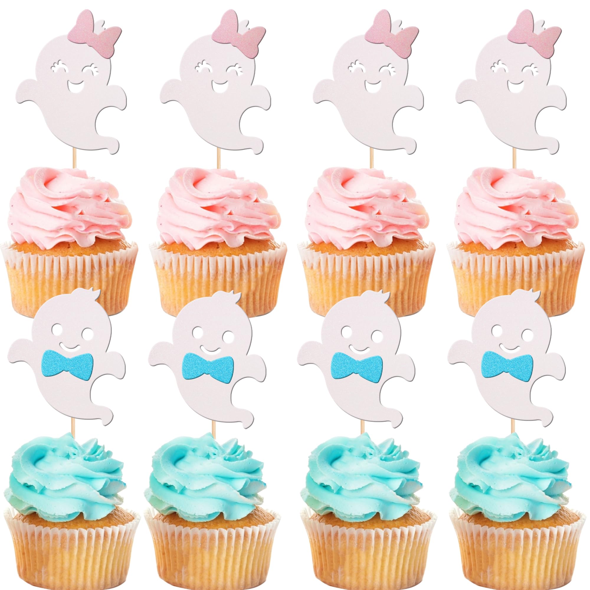 24 Stück Geister-Cupcake-Topper In Weiß Mit Glitzer – Perfekt Für Halloween-Partys, Babyshowers & Geburtstage