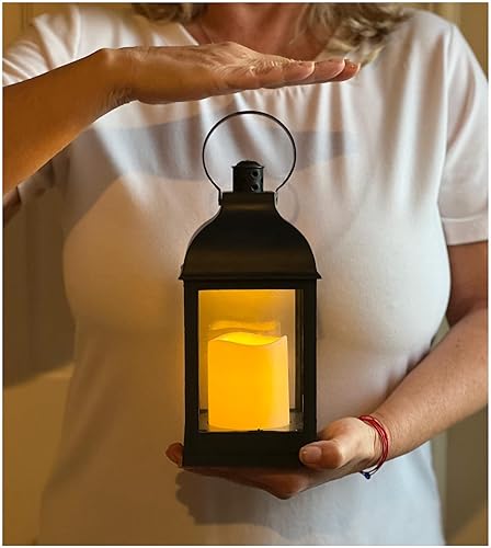 Miniatura 8 de Just in Time for Winter Juego de 12 piezas Faroles decorativos de 10 pulgadas con vela iluminada LED sin llama, temporizador de 5 horas, aspecto