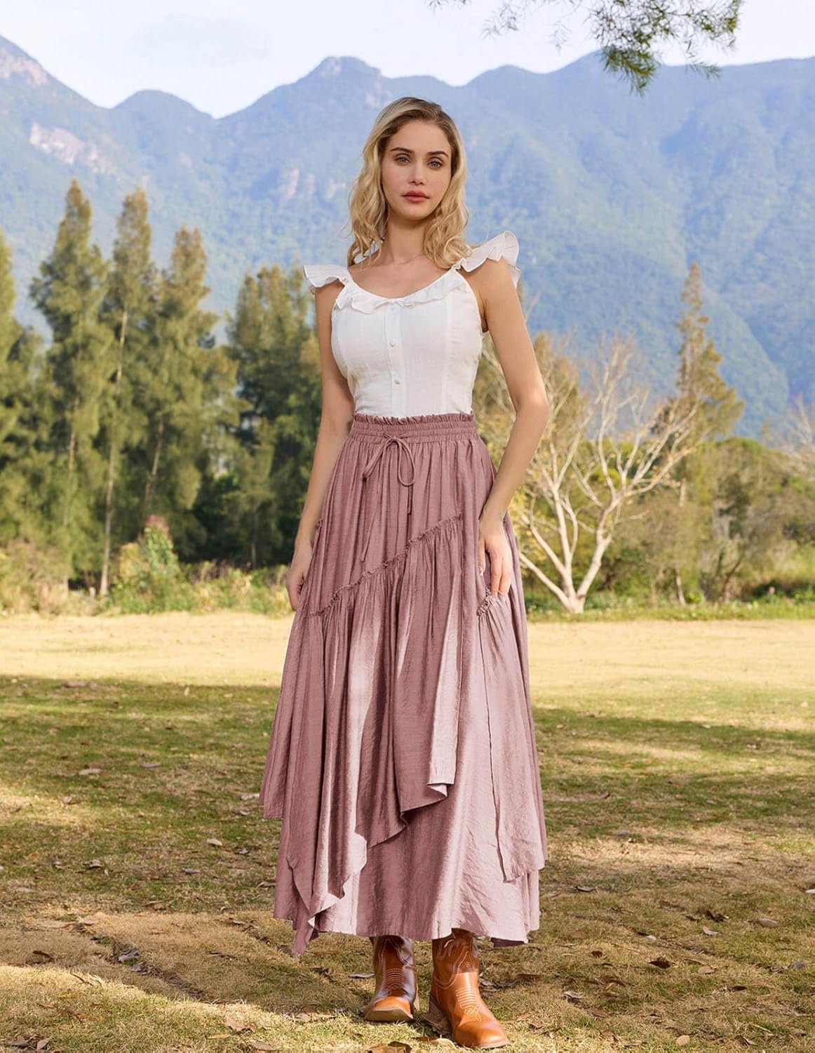 Scarlet Darkness Long Skirts for Women Renaissance Costume Pirate Maxi Skirt Plus Size with Pockets - Image 2