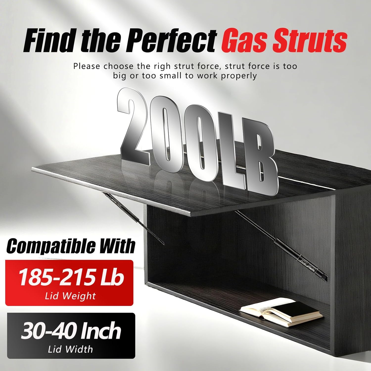 Vepagoo 20 inch 200Lb Gas Struts, 889 N Gas Shocks, Heavy Duty Lid Gas Springs Lift Supports for RV Bed Murphy Bed Basement Door Truck Trailer Cap Tonneau Cover Floor Hatch Trap Door, 2PCS
