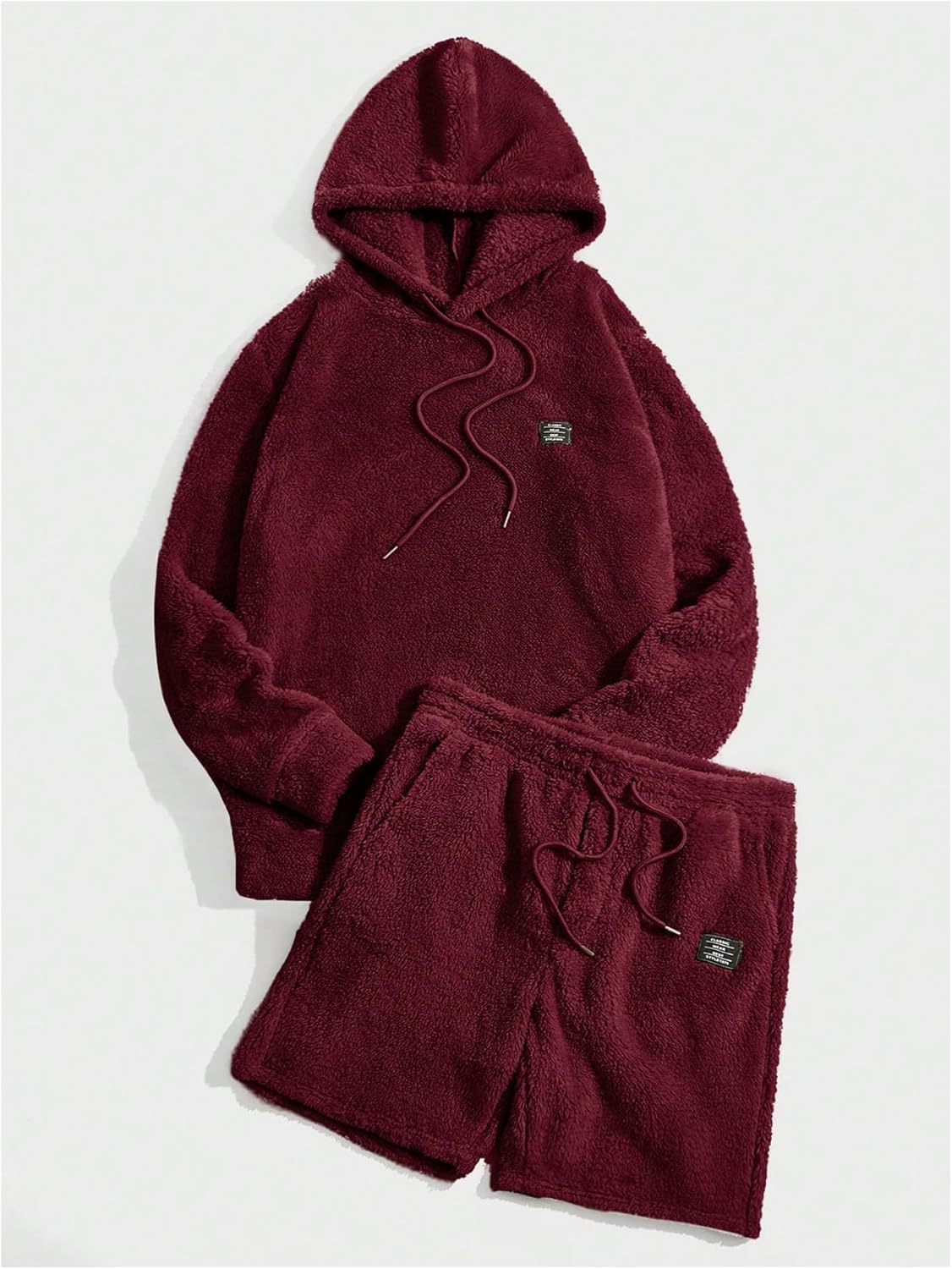 Verdusa Men's 2 Piece Tracksuit Sets Fleece Fuzzy Hooded Sweatshirt and Shorts
