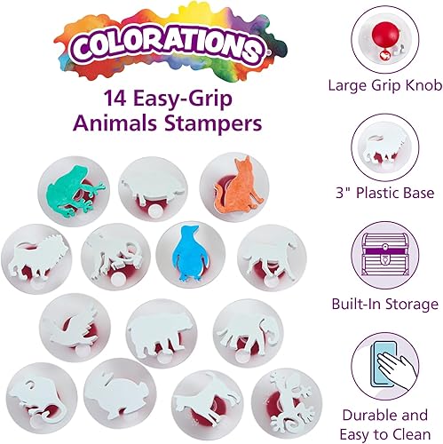 Miniatura 2 de Colorations Easy Knob Grip - Sellos de animales, selva, doméstico, tropical, 14 sellos, 2 x 3 pulgadas, narración de cuentos, creación de tarjetas,