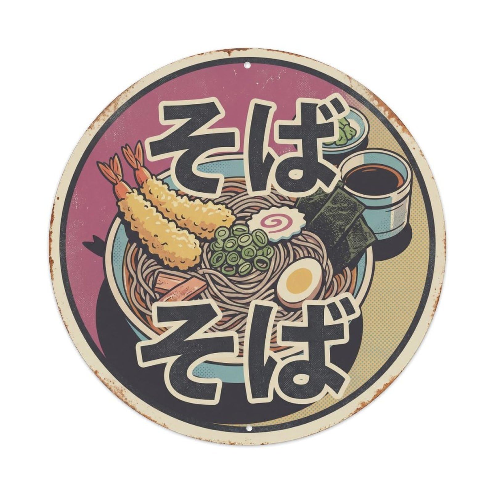 Cxhjca 8X8inch(20X20cm) Soba Japanese Ramen Shop Graphic Screenprint Noodle Metal Tin Sign