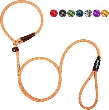 PetiFine Slip Lead, 6FT x 3/8" Reflective Dog Leash, Heavy Duty Adjustable Nylon Dog Rope Leash for Small to Large Dogs Orange