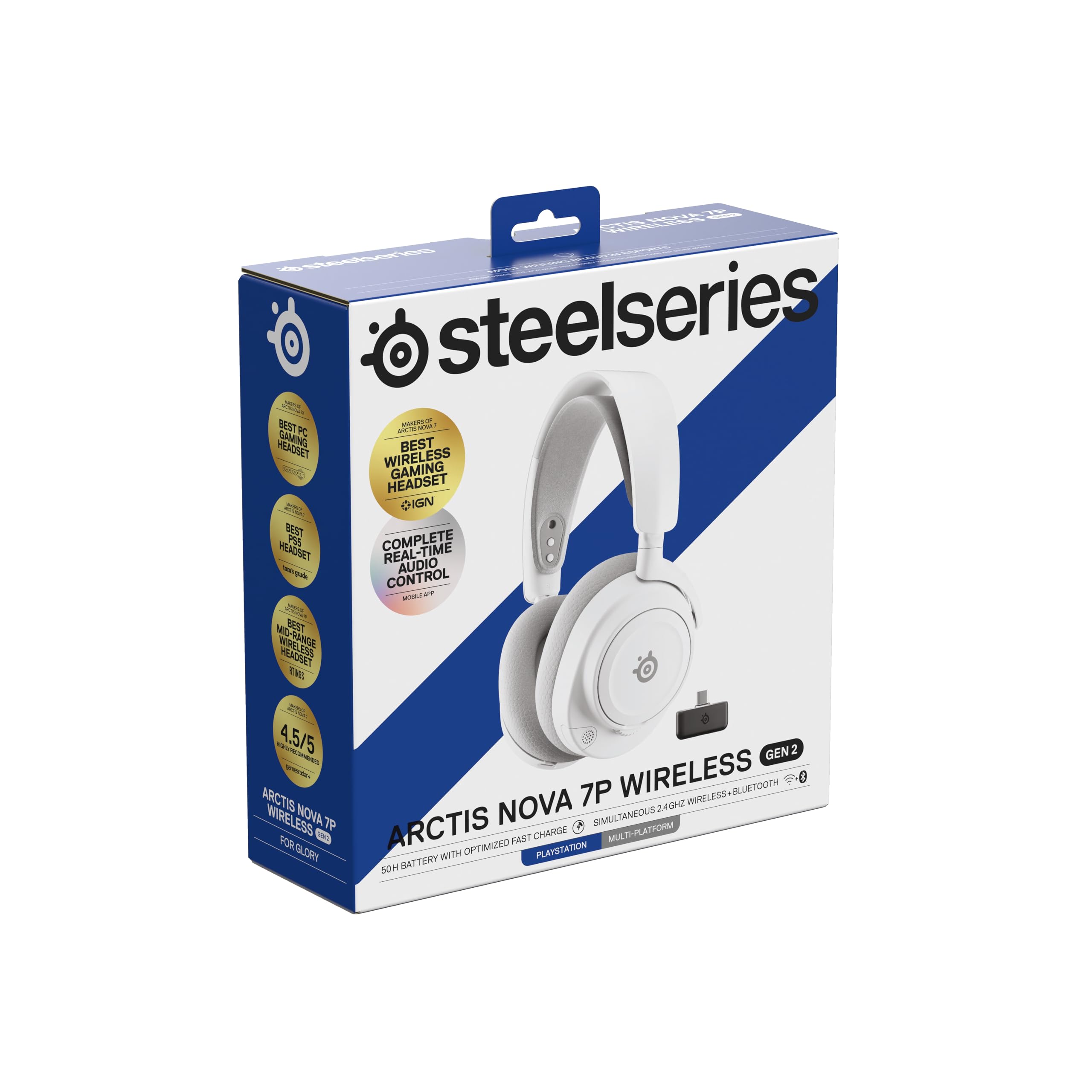 SteelSeries Arctis Nova 7P Wireless Gen 2 do gier -sterowanie aplikacją w czasie rzeczywistym - 50H + -przetworniki magnetyczne z magnesem neodymowym -miks 2,4 GHz/Bluetooth -PS5,PC, Switch 1/2,mobile