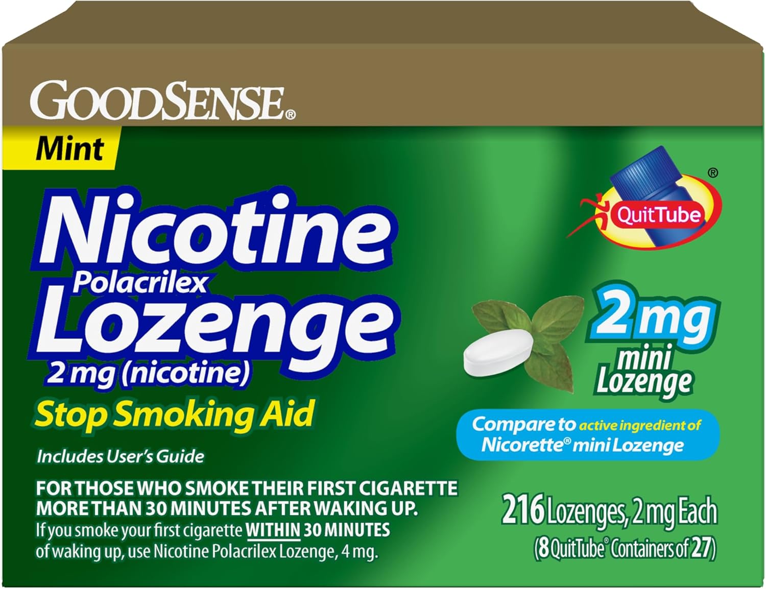 GoodSense Mini Nicotine Polacrilex Lozenge, 2 mg (Nicotine), Mint Flavor, 216 Count