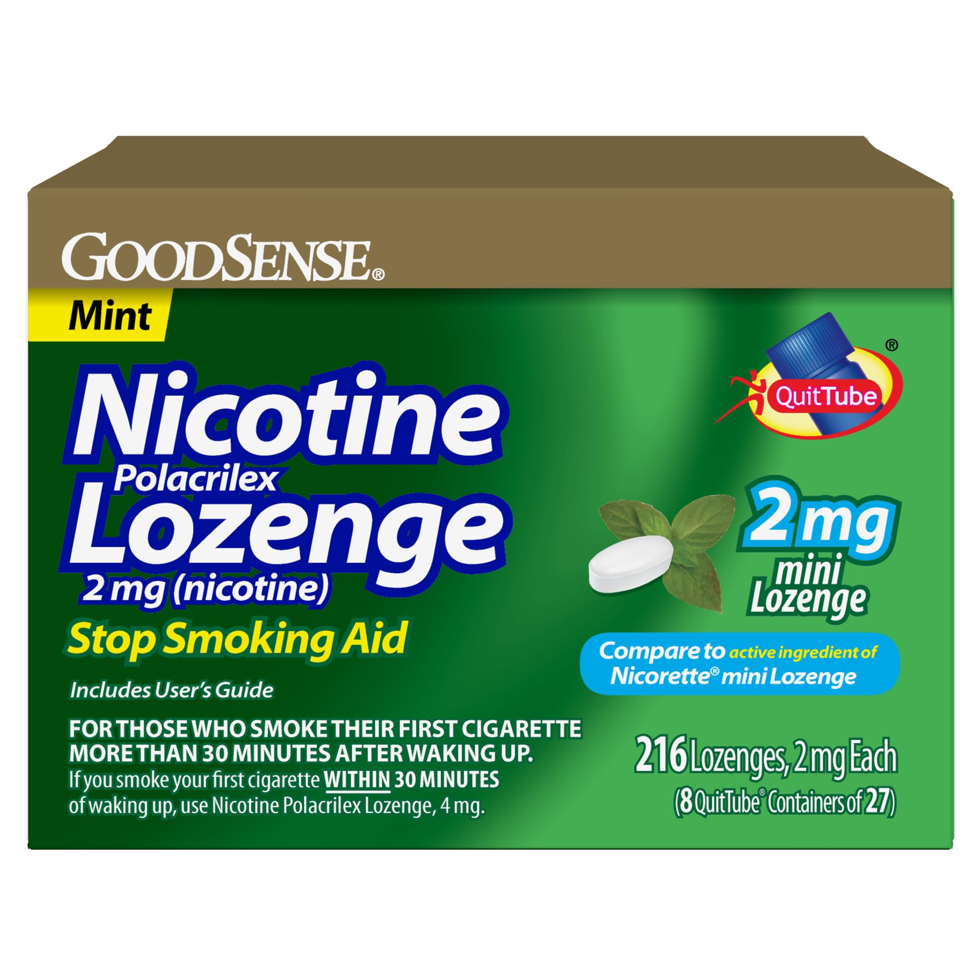 GoodSense Mini Nicotine Polacrilex Lozenge, 2 mg (Nicotine), Mint Flavor, 216 Count