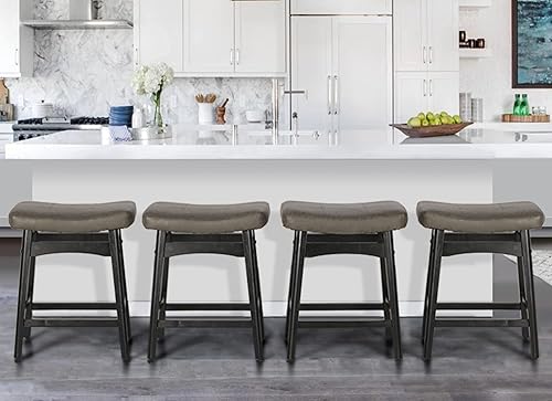 Miniatura 78 de ALPHA HOME Juego de 2 taburetes de bar, taburetes de cocina de madera maciza con cojín de piel sintética gris, taburetes de bar con base de madera