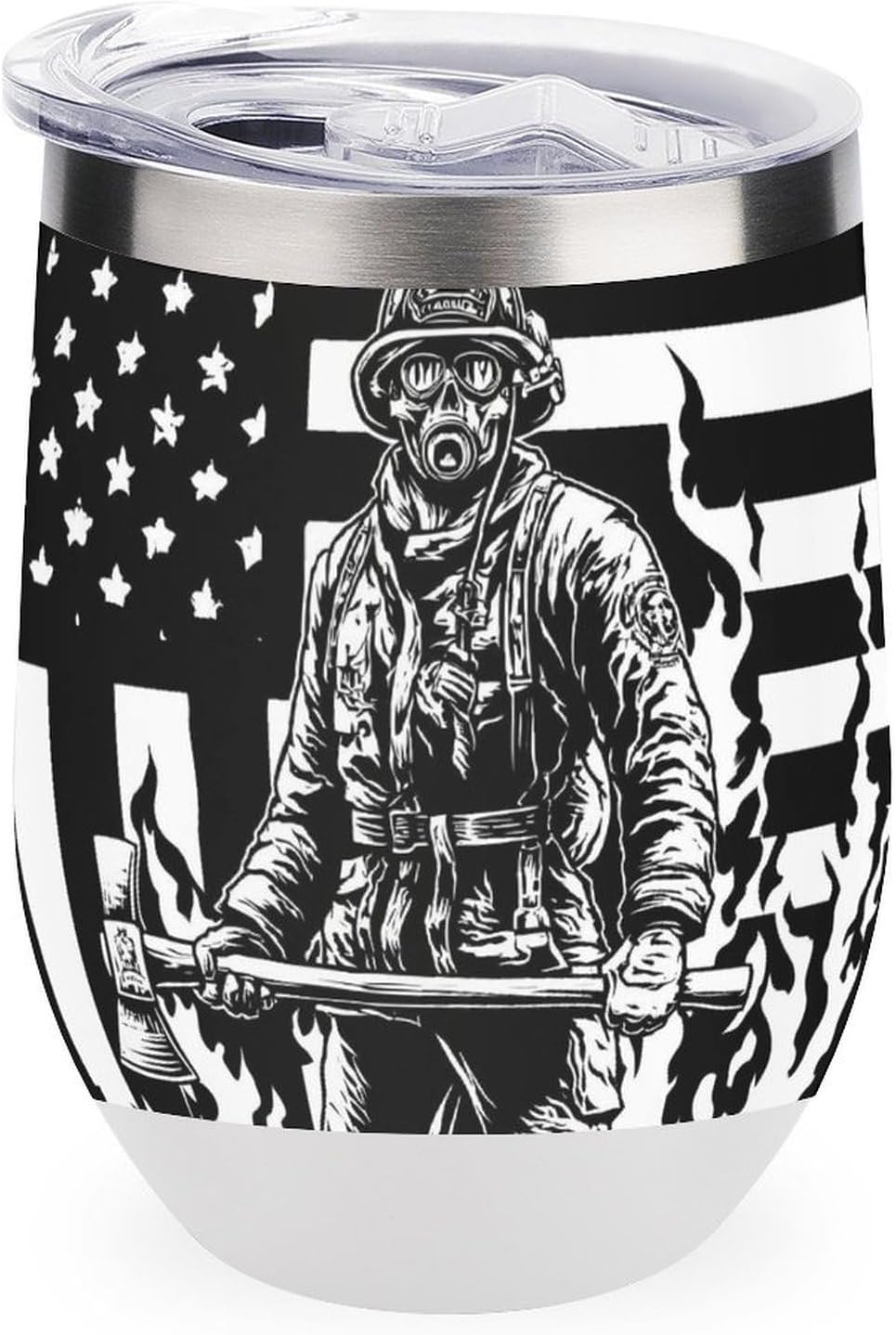 U.S.A Firefighter Fire Fighting Hero Insulated Drinking Cup Stainless Steel Coffee Mug Wine Tumbler with Lid 12OZ