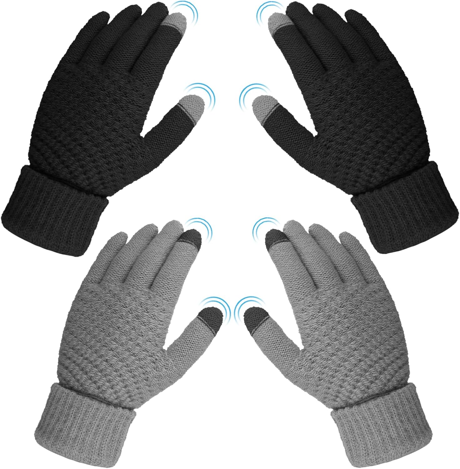 2 Pairs Women's Winter Warm Touchscreen Gloves, Thermal Knit Soft