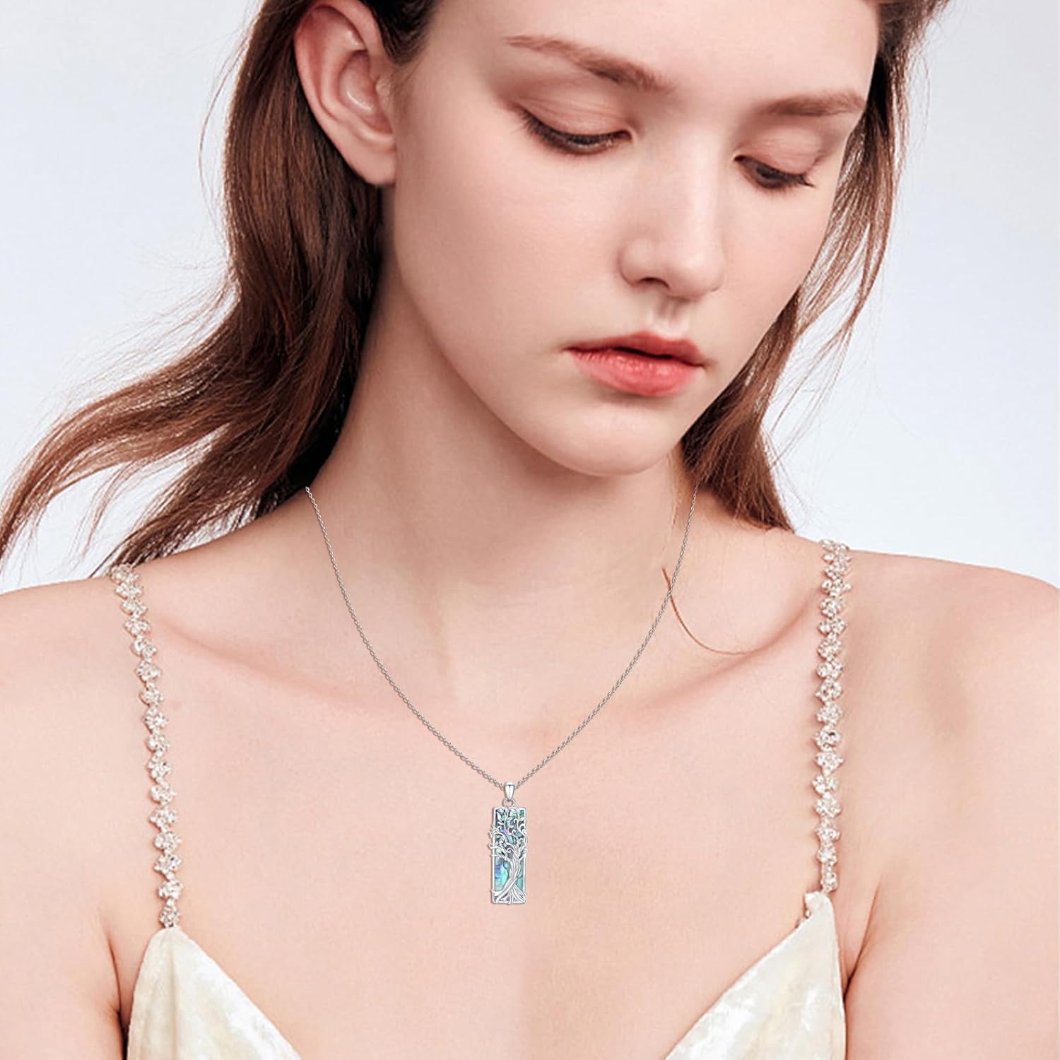 S925 Sterling Silver Tree of Life Necklace For Men Women Abalone/Turquoise/Vintage Retro Oxidation/ Famtima Hand/Round/Square/Teardrop/Rectangle/Oval Family Tree Pendant Necklaces Jewelry Gifts For Valentine's Day Christmas Mother's Day - Image 5