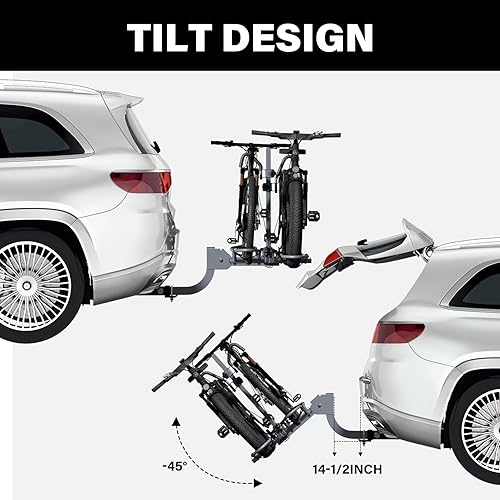 Miniatura 2 de WILDROAD E-Bike Hitch Rack for Car, Quick Release Handle Wobble Free Smart Tilting Bike Rack, Foldable 2-Bike Rack for Standard, Fat Tire and