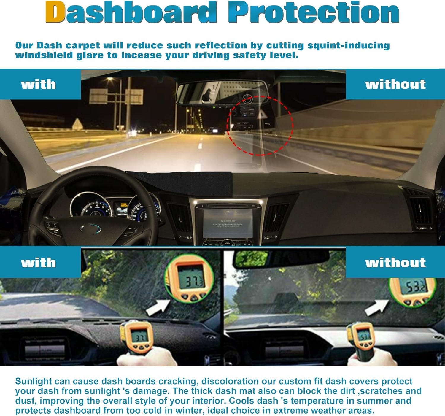 x xotic tech Black Soft Suede Car Dashboard Mat Cover Compatible with Hyundai Sonata 2011-2014 Pre-Cut w/Non-Slip Back Sun Glare Protector Dash Carpet Pad