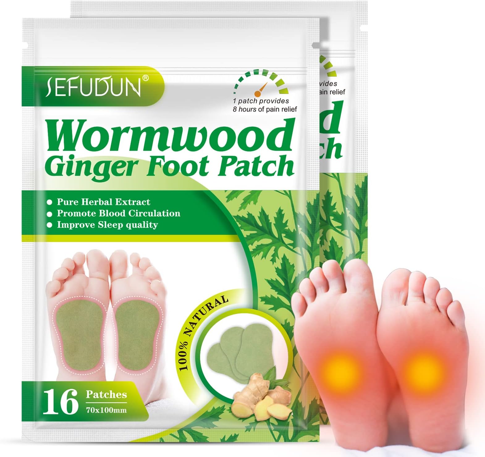 Foot&Knee Pain Relief Patches, 32Pcs Arthritis Pain Relief Patch, Wormwood Ginger Relief Patch Plaster, Quickly Relieve Pain Up to 24h, Relieve Pain Self-heating Patch for Foot Knee,Back,Neck,Shoulder