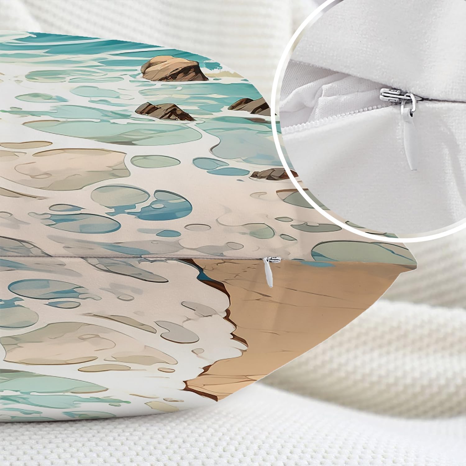 Beach Scene Throw Pillow Covers, Ocean and Clouds Cushion Cover Digital Blended Hidden Zipper Decorative Pillowcases for Bedroom Lumbar 20X26 in 2 Pcs