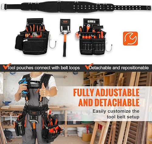 Miniatura 6 de Tirantes de cinturón de herramientas profesionales, ajustables de 29 a 54 pulgadas, 29 bolsillos de poliéster 1680D, bolsas de cinturones de