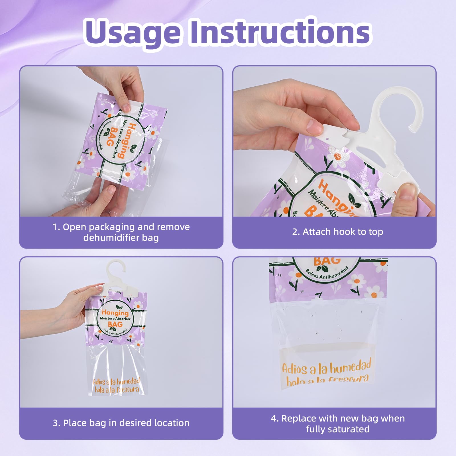 Carehabi Bolsas Antihumedad Armarios 5 Pack Bolsas Antihumedad Deshumidificador Armario para Humedad Moho Dormitorio Caravana Baño Sótano Oficina - 5