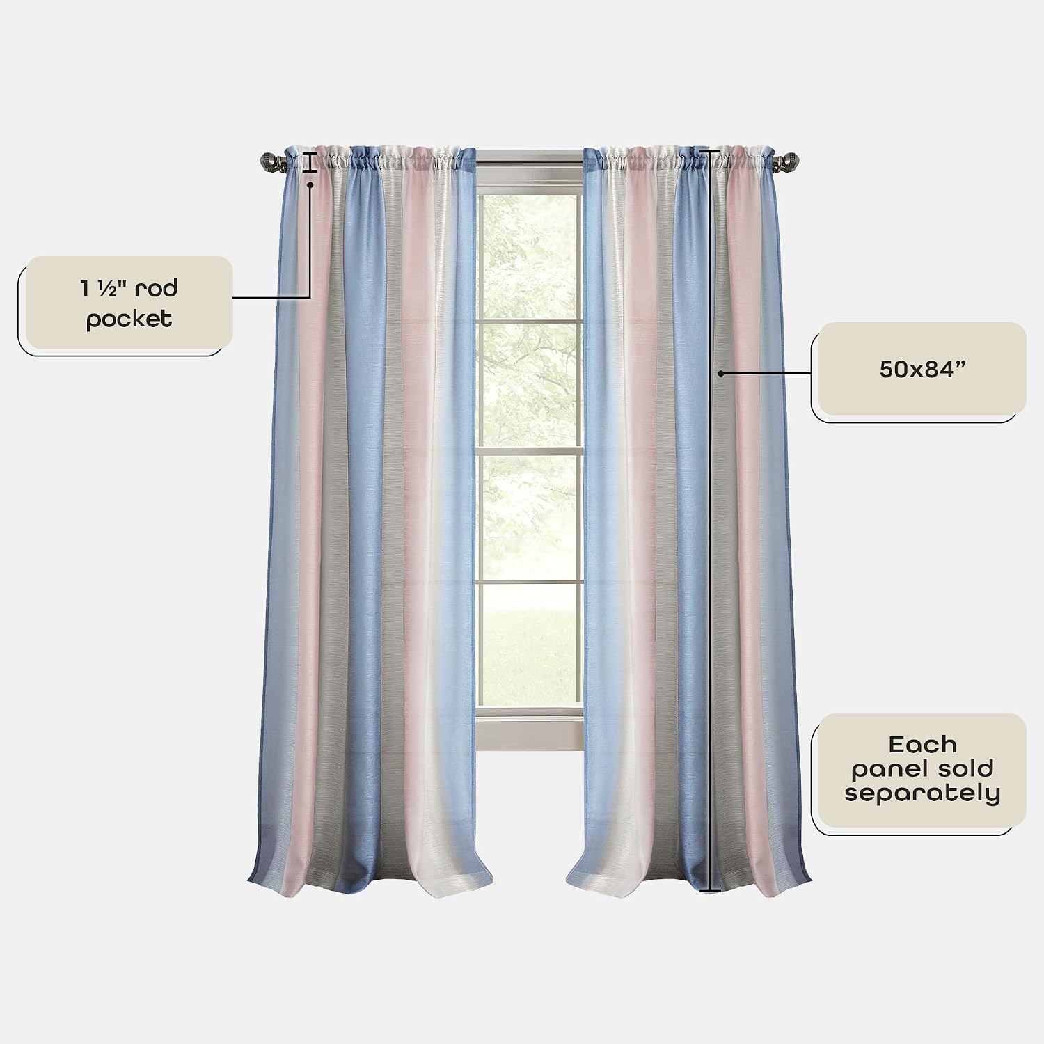 ACHIM Spectrum Rod Pocket Panel Window Curtain - 50 Inch Width, 84 Inch Length - Rose Quartz - Semi-Sheer & Machine Washable Soft Polyester Drapes for Bedroom Living & Dining Room Home Decor