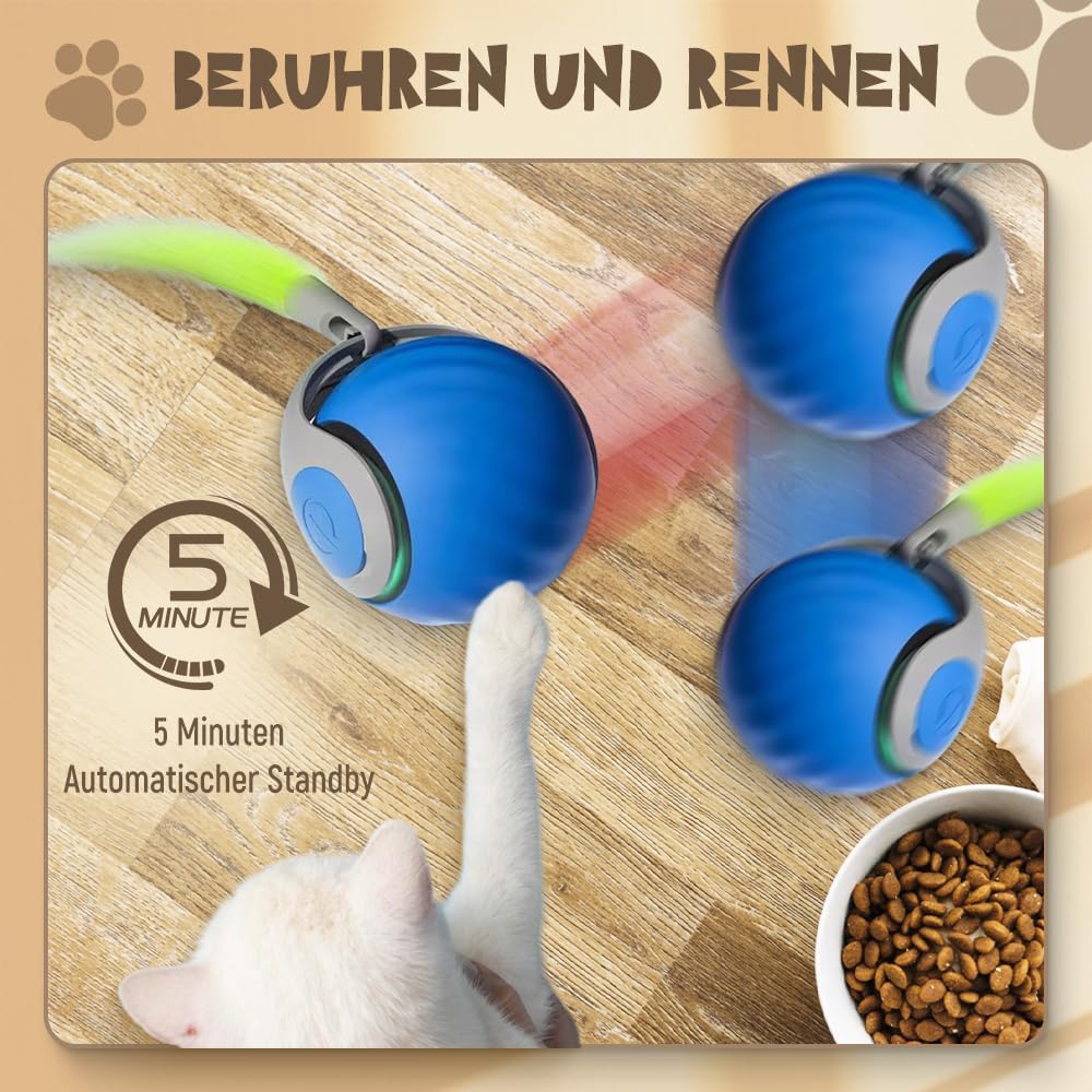 Catnat 2026 Nouveau Jouet Interactif pour Chat, avec Queue en Peluche Jouet pour Chats, Speedy Tail Chat Jouets pour Chien Balle Interactive Chat Chien (Bleu * 1)
